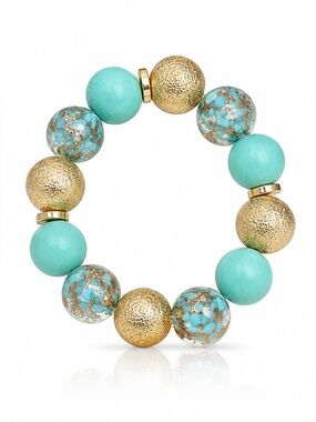 Turquoise & Gold Beaded Stretch Bracelet